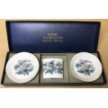 ROYAL WORCESTER BOXED SET 3 PIECES 2 PIN DISHES TOOTHPICK HOLDER FLORAL FLOWERS LEAVES PLANTS.
