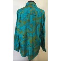 SILK SHIRT 100% PURE IMPORTED ITALIAN DESIGN LONG SLEEVE COLLARED UNBELIEVABLE BLEND of BLUE COLOURS