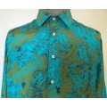 SILK SHIRT 100% PURE IMPORTED ITALIAN DESIGN LONG SLEEVE COLLARED UNBELIEVABLE BLEND of BLUE COLOURS