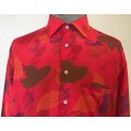 SILK SHIRT 100% PURE IMPORTED ITALIAN DESIGN LONG SLEEVE COLLARED UNBELIEVABLE BLEND of RED COLOURS!