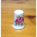 THIMBLE PORCELAIN CROWN STAFFORDSHIRE ENGLAND FLOWERS ROSE PANSY SEWING NEEDLEWORK