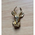 SOUTH AFRICA INFANTRY BERET BRASS BADGE=SPRINGBOK HEAD=LOOPS=SADF=DEFENCE FORCE=ARMY