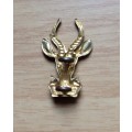 SOUTH AFRICA INFANTRY BERET BRASS BADGE=SPRINGBOK HEAD=LOOPS=SADF=DEFENCE FORCE=ARMY