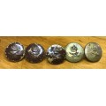 ROYAL AIRFORCE KING`s CROWN 5 x Military Brass Uniform Buttons 25mm diameter ENGLAND GREAT BRITAIN.