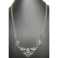 STERLING SILVER HALLMARKED NECKLACE and adjoined PENDANT GEMSTONES AMETHYST and TOPAZ1976+ ELEGANT!