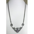 STERLING SILVER HALLMARKED NECKLACE and adjoined PENDANT GEMSTONES AMETHYST and TOPAZ1976+ ELEGANT!