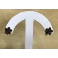 EARRINGS 14K (carat) GOLD GARNET CLUSTER SCREW BACK EARRINGS VICTORIAN.