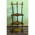 VICTORIAN INLAID WALNUT WHATNOT 1837 to 1901 Inlaid four tier corner what-not turned column supports