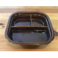OVEN DISH TRAY SQUARE BROWN with 3 COMPARTMENTS SERVE 3 different VEGETABLES/MEATS MADE in the USA.