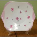 SHELLEY CAKE PLATE PINK CLOVERS GREY LEAVES C12300 1934 England RN795072 STUNNING!!!