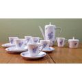 COFFEE SET=HUTSCHENREUTHER=NOBLESSE=BLUE and WHITE=FLOWERS=FLORAL=EGGSHELL THIN PORCELAIN=21 piece.