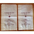 UNION-CASTLE MAIL STEAMSHIP C0., LTD.=2 x BAGS for HYGIENIC BANDAGES=RED CROSS=ENGLISH=AFRIKAANS.