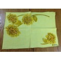 TABLE PLACE MATS x 3 MATERIAL CLOTH FLORAL FLOWERS yellow brown.