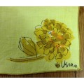 TABLE PLACE MATS x 3 MATERIAL CLOTH FLORAL FLOWERS yellow brown.