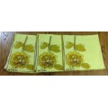 SERVIETTES x 3 NAPKINS MATERIAL CLOTH FLORAL FLOWERS yellow brown.