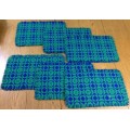 TABLE PLACE MATS x 6 MATERIAL CLOTH GREEN + DARK BLUE AWESOME MATS!!!!