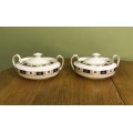 ROYAL CROWN DERBY DERBY BORDER PAIR of LIDDED VEGETABLE SERVING BOWLS TUREENS 1964 A1253 MAGNIFICENT