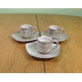 COFFEE DUO`S EXPRESSO CUPS + SAUCERS x 3 of each UNUSUAL SHAPE KOREAN POTTERY?? UNIQUE!!!