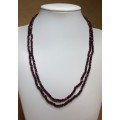 VINTAGE EUROPEAN FACETED GARNET BEAD NECKLACE DOUBLE STRAND 835 STERLING SILVER FISH HOOK CLASP.