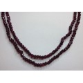 VINTAGE EUROPEAN FACETED GARNET BEAD NECKLACE DOUBLE STRAND 835 STERLING SILVER FISH HOOK CLASP.