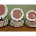 WEDGWOOD of ETRURIA & BARLASTON DINNER SERVICE PINK & WHITE 12 PLACE Setting 36 PIECES.