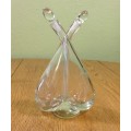 JOINED PRESSED GLASS OIL and VINEGAR POURER WITH STOPPERS SALAD DRESSING DECANTER STUNNING PIECE!