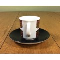 COFFEE DUO DEMITASSE J and G MEAKIN STUDIO ENGLAND MAORI PATTERN RETRO SAUCER CUP 1960`s EXPRESSO!!!