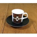 COFFEE DUO DEMITASSE J and G MEAKIN STUDIO ENGLAND MAORI PATTERN RETRO SAUCER CUP 1960`s EXPRESSO!!a