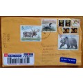 CANADA 2 x AIRMAIL LETTERS CASTLEWOOD to JOHANNESBURG MOOSE POLAR GRIZZLY BEAR FALCON LOON BIRD 2008