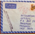 ZAMBIA 3 x AIRMAIL LETTERS ALL TAXED INSUFFICIENT POSTAGE CACHETS RHINOCERUS 1982/3 to SOUTH AFRICA.