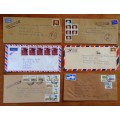 ZIMBABWE TAXED AIRMAIL LETTERS x 6 HARARE to SOUTH AFRICA 1982-1999 INSUFFICIENT PREPAID LION GEMS.