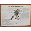 ICC CRICKET WORLD CUP 2003 ROYAL MAIL ENGLAND to JOHANNESBURG SOUTH AFRICA UNSERVICED COVER 7.52.