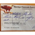CHEQUE BARCLAYS NASIONALE BANK BEPERK 1974 JOUBERTINA CAPE AFRICAN FISH EAGLE BIRD of PREY DUTY PAID