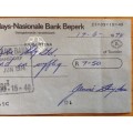 CHEQUE BARCLAYS NASIONALE BANK BEPERK 1974 JOUBERTINA CAPE AFRICAN FISH EAGLE BIRD of PREY DUTY PAID