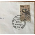 SOUTH AFRICA OLD POST OFFICE TREE SPECIAL DATE STAMP MOSSEL BAY 14.3.1987 INSECT TIGER BEETLE.