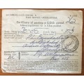 SOUTH AFRICAN POST OFFICE CERTIFICATE of POSTING a C.O.D. PARCEL 1966 HUMANSDORP to BLOEMFONTEIN.