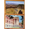 POSTCARDS x 2 POST CARD CAPE TOWN HOUSES OF PARLIAMENT with cds 1983 RHODES MEMORIAL VIEW.