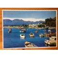 POSTCARD POST CARD GORDONS BAY CAPE TOWN BOATS FISHING MOORING HARBOUR PROTEA FLOWER.