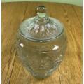 GINGER / BISCUIT / COOKIES JAR GLASS MOULDED ROUND LARGE MODERN GREAT CONDITION STUNNING!!