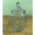 GINGER / BISCUIT / COOKIES JAR GLASS MOULDED ROUND LARGE MODERN GREAT CONDITION STUNNING!!