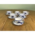COFFEE DUOS DEMITASSE PORTUGUESE STYLE 6 x SAUCERS + 6 x CUPS VINTAGE EXPRESSO BLUE + WHITE STUNNING