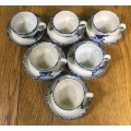 COFFEE DUOS DEMITASSE PORTUGUESE STYLE 6 x SAUCERS + 6 x CUPS VINTAGE EXPRESSO BLUE + WHITE STUNNING