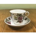 LARGE DUO TEA CUP + SAUCER GOTHIC EARTHENWARE PATTERN 1751 FLOWERS FLORAL ROSES ROUGHLY MADE!!!