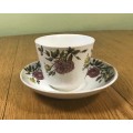 LARGE DUO TEA CUP + SAUCER GOTHIC EARTHENWARE PATTERN 1751 FLOWERS FLORAL ROSES ROUGHLY MADE!!!