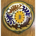 GOUDA ROYAL Zuid Holland BOWL PLATE CHARGER 1948 3236 544? DAHLIA PATTERN FLOWERS FLORAL 3 HANDLES.