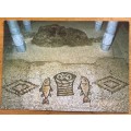 POSTCARD POST CARD ISRAEL MOSAIC COMMEMORATING MIRACLE OF FISHES AND LOAVES AT TABGHA CRUCIFIXION.