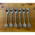 SILVER PLATED COFFEE / TEA SPOONS x 6 BRAND NEW BOXED PLASTIC SLEEVED SHELL DESIGNED END STUTTAFORDS