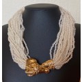 CAROLEE JEWELLERY USA 24 STRAND GLASS FAUX PEARL CHOKER NECKLACE RAMS HEAD CLASP 70`s STUNNING!!!!!!