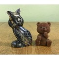 THE OWL and THE BEAR!!! OWL made with STONE AGATE? FOSSILS in the AGATE? STUNNING ITEM!!!