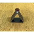 SERVIETTE RING TRIANGULAR PEWTER, TIN or LEAD??? BLUE GLASS RED GLASS CABOCHON ON TOP UNUSUAL!!!!